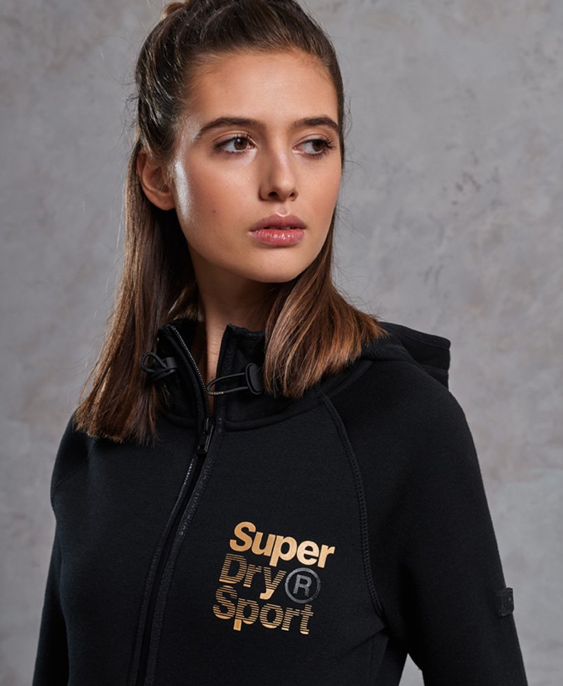 Womens - Gym Tech Gold Award Zip Hoodie in Black | Superdry UK