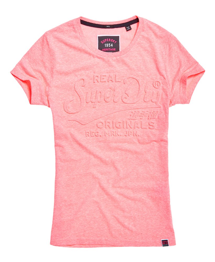 Womens - Original Embossed T-Shirt in Fluro Pink Snowy | Superdry UK