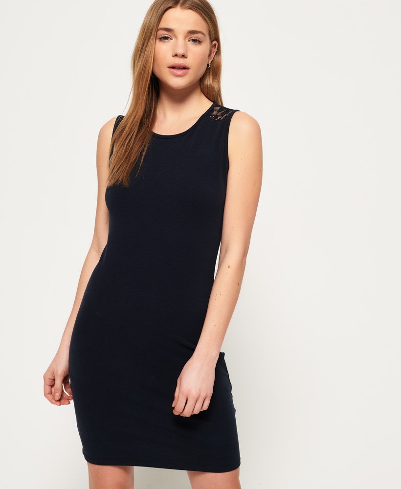 Womens - Lace Trim Dress in Marina Navy | Superdry UK