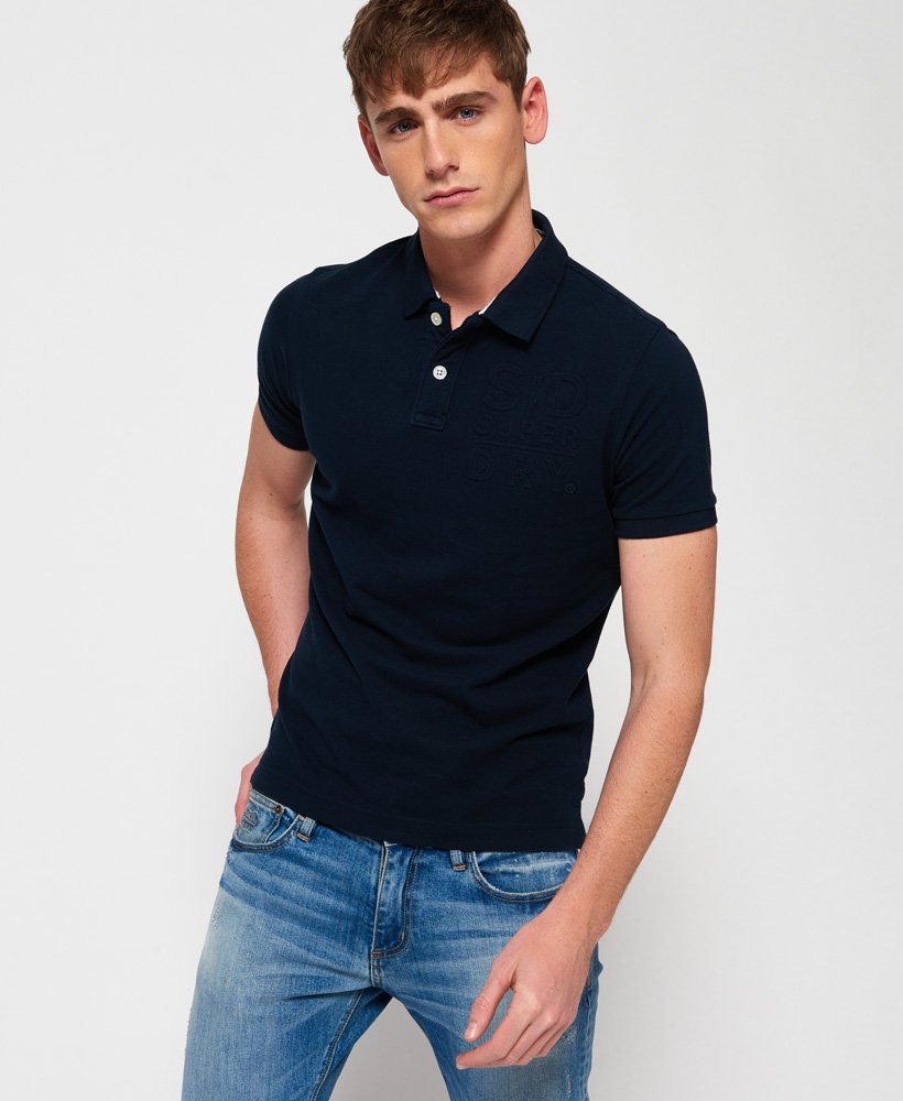 Mens - Classic Embossed Pique Polo Shirt in Navy | Superdry UK