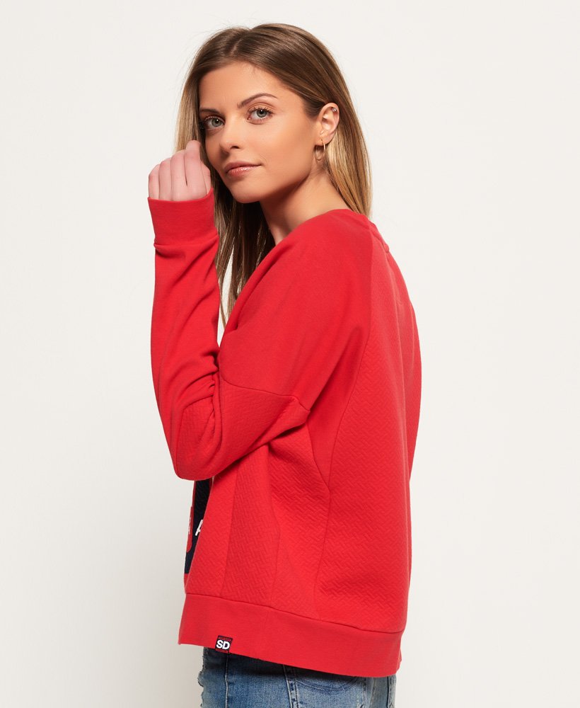 Womens - SD Dimensional Panelled Crew Sweatshirt in Red | Superdry