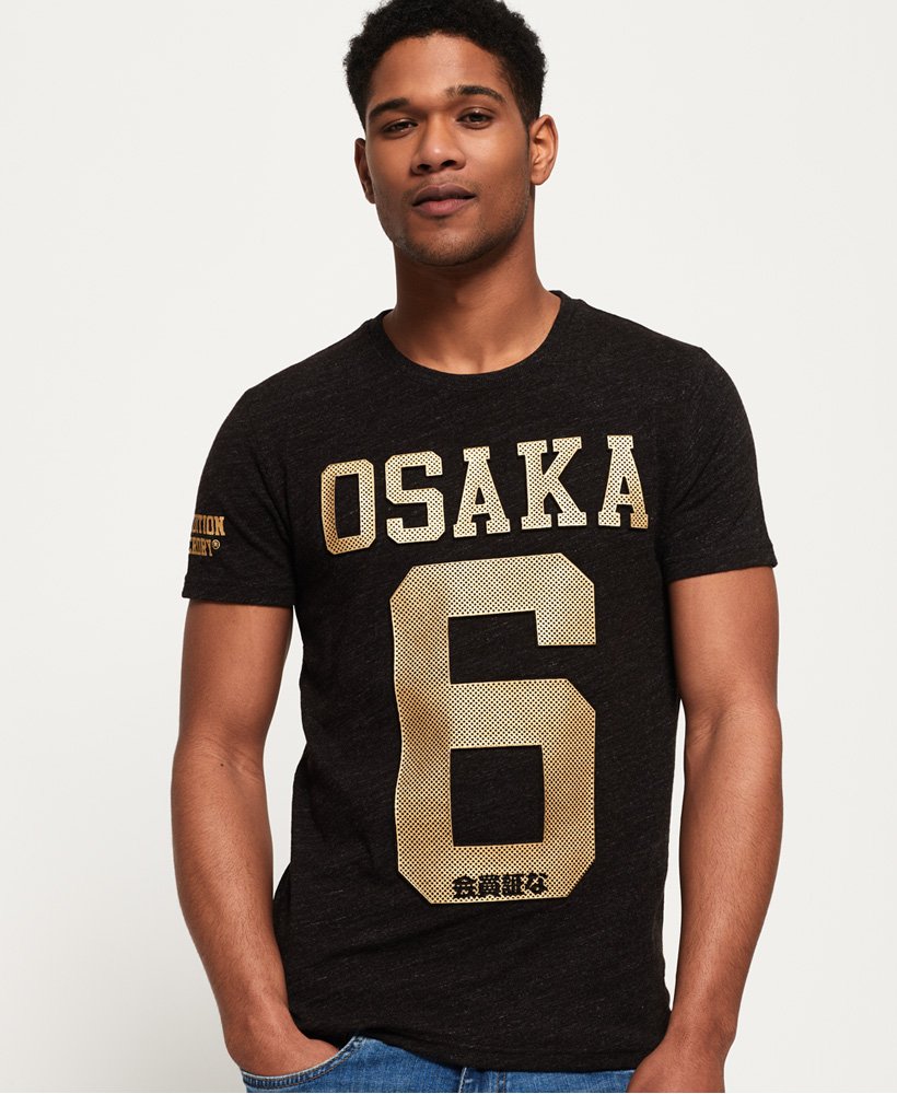 Mens - Osaka Perforated Embossed T-shirt in Dark Grey | Superdry UK