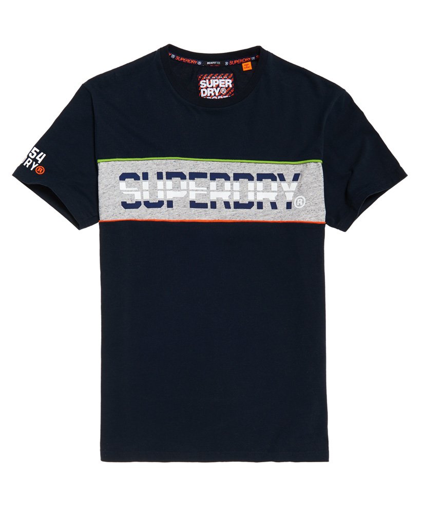 Mens - Retro Stripe Box Fit T-Shirt in Three Pointer Navy | Superdry UK