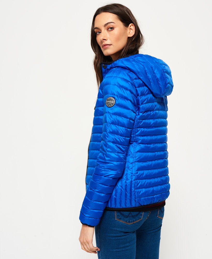 Womens - Core Down Hooded Jacket in Cobalt | Superdry UK