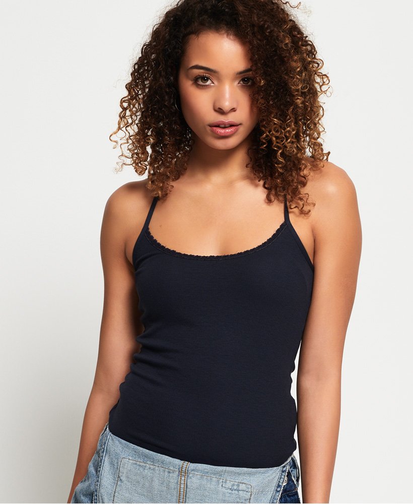 Women's - Rib Lace Trim Cami Top in Eclipse Navy