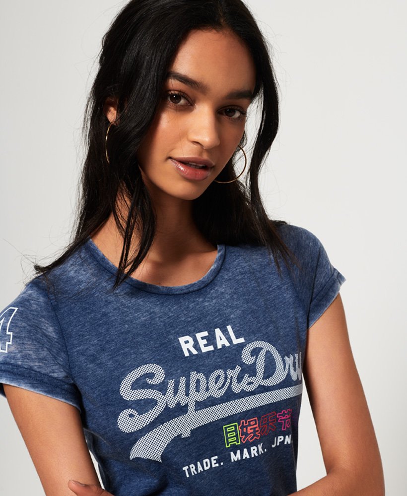 Womens - Vintage Logo Burnout T-Shirt in Blue | Superdry UK