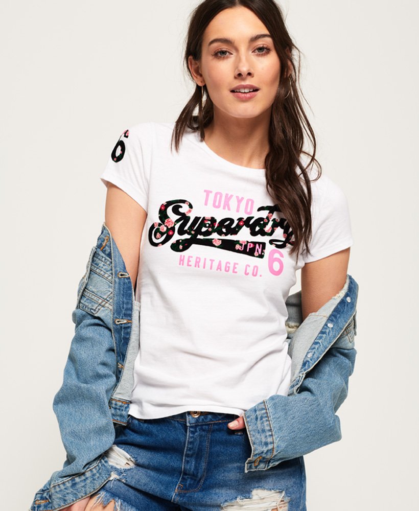 Superdry Femmes encadré en forme Flock T-Shirt 