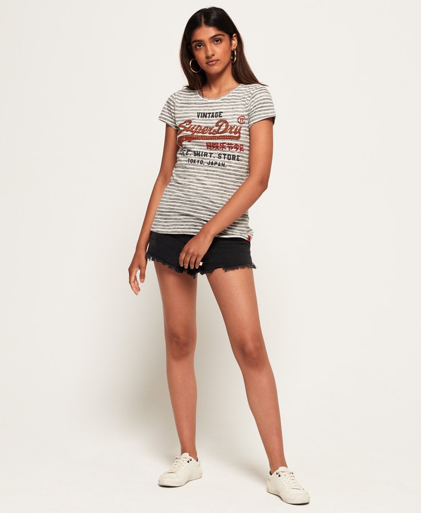 Womens - Shirt Shop Stripe T-Shirt in Light Grey | Superdry UK