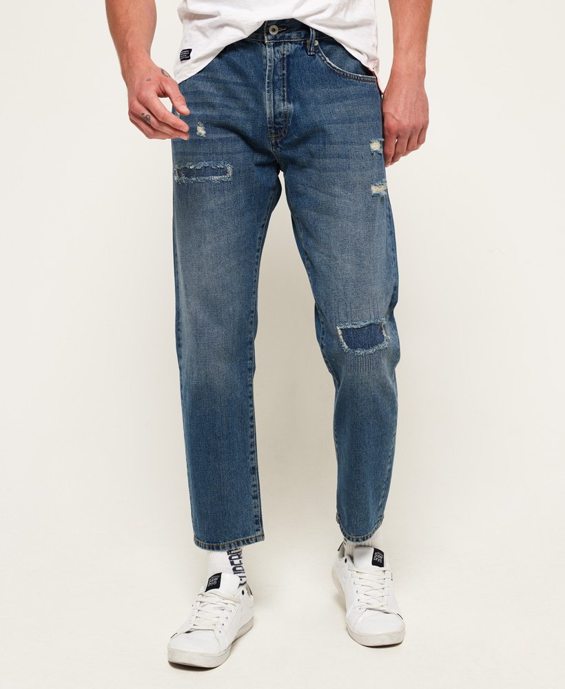 Mens - Oversized Taper Jeans in Parsons Mid Repair | Superdry