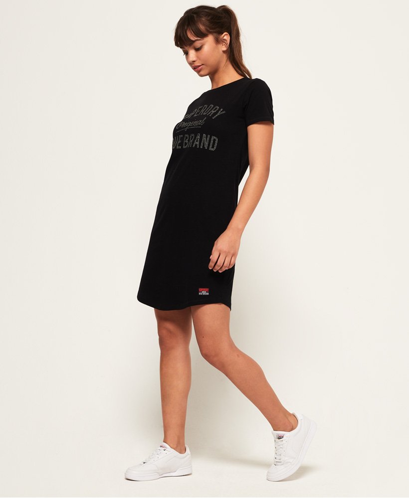 Womens - Slim Embellished T-Shirt Dress in Black | Superdry