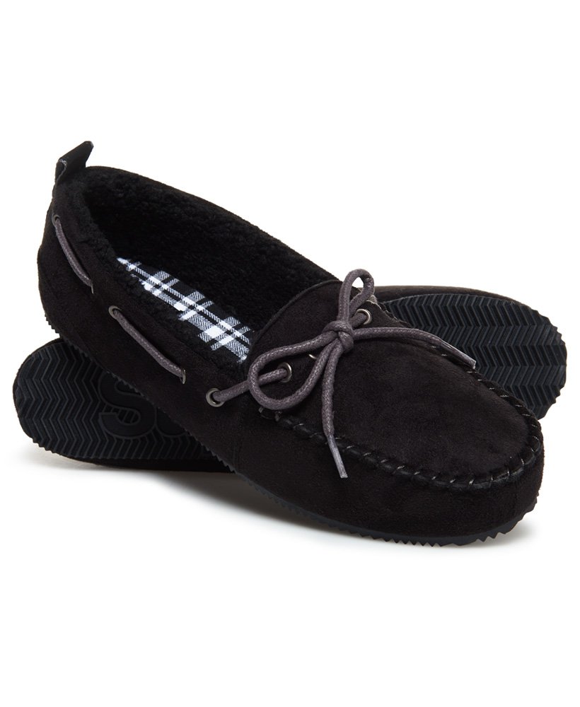 black moccasin slippers