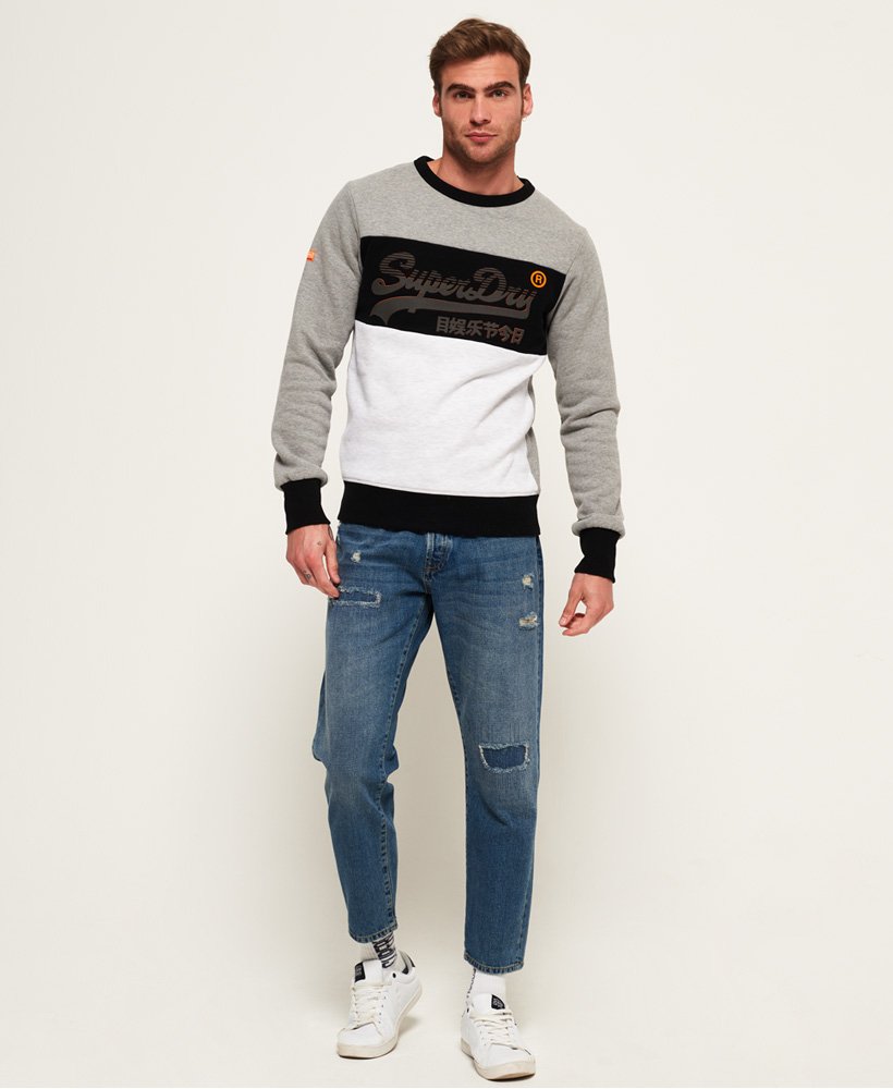 Mens - Vintage Logo Panel Sweatshirt in Blizzard Grey Marl | Superdry UK