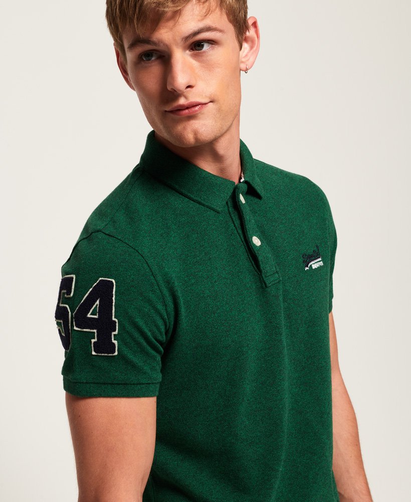 Mens - Classic Pique Polo Shirt in Bright Mid West Green Grit | Superdry UK