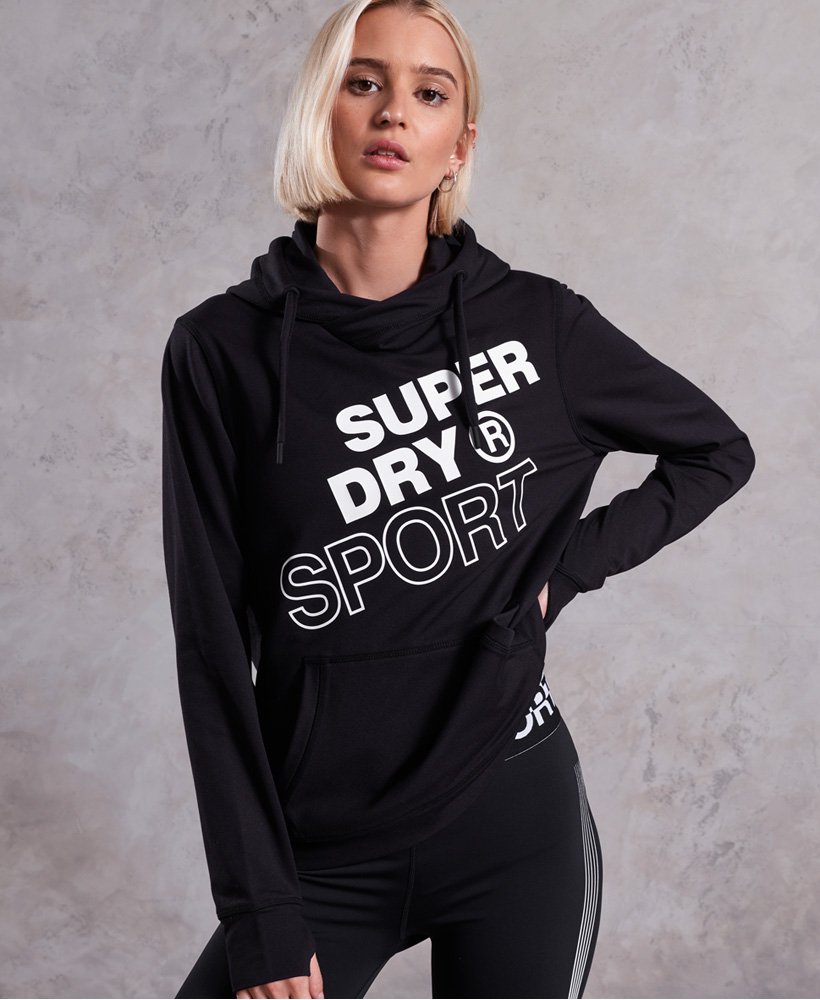 Superdry camiseta logo core roupas preto mulheres LHZ0Z6211
