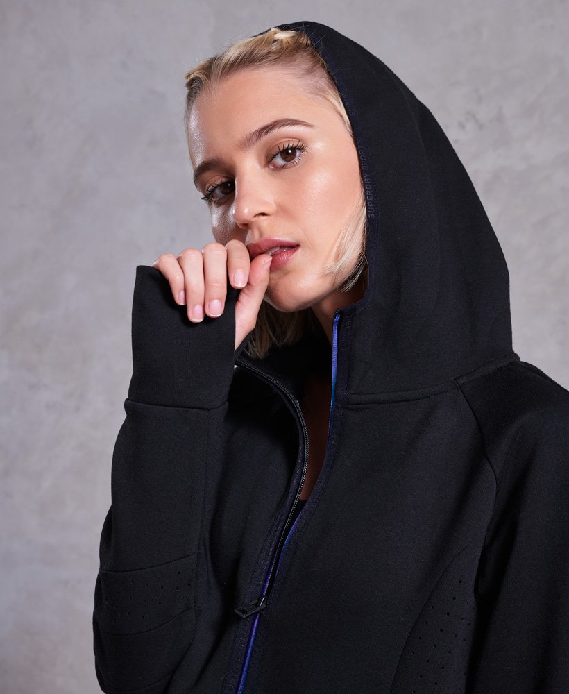 Superdry Sport athletic panel zip hoodie in black