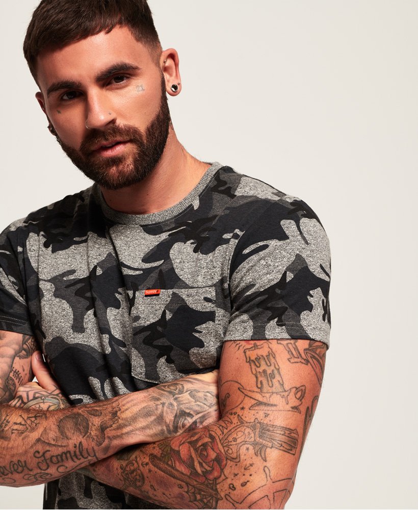Mens - Orange Label Camo Pocket T-Shirt in Grey | Superdry UK