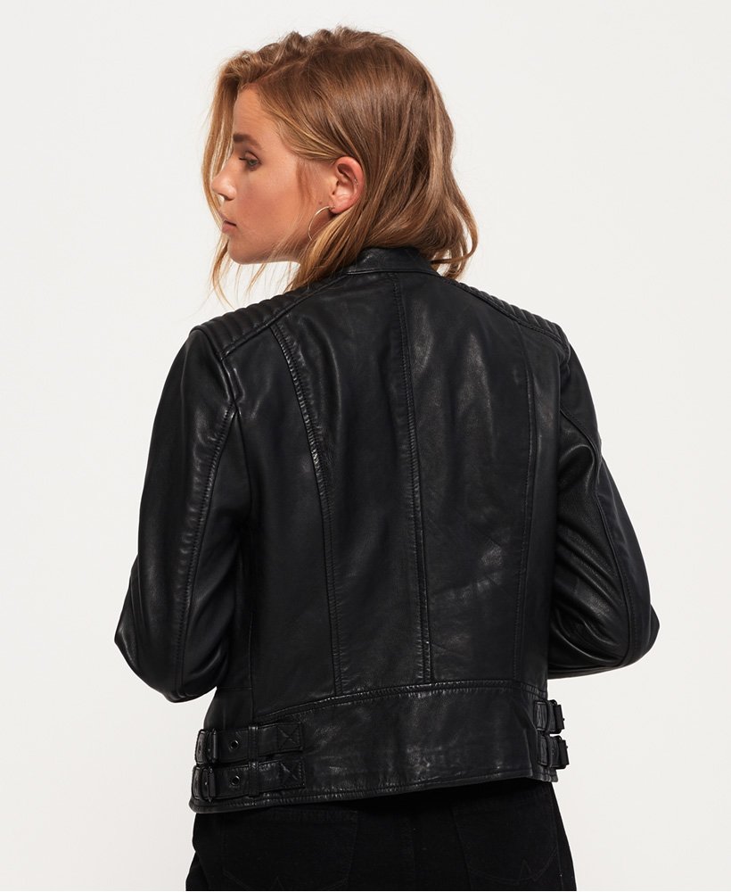 Womens - Thea Leather Racer Jacket in Black | Superdry UK