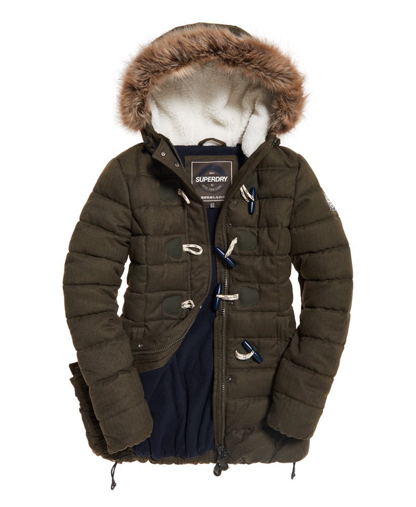 Womens - Tall Marl Toggle Puffle Jacket in Army Green | Superdry UK