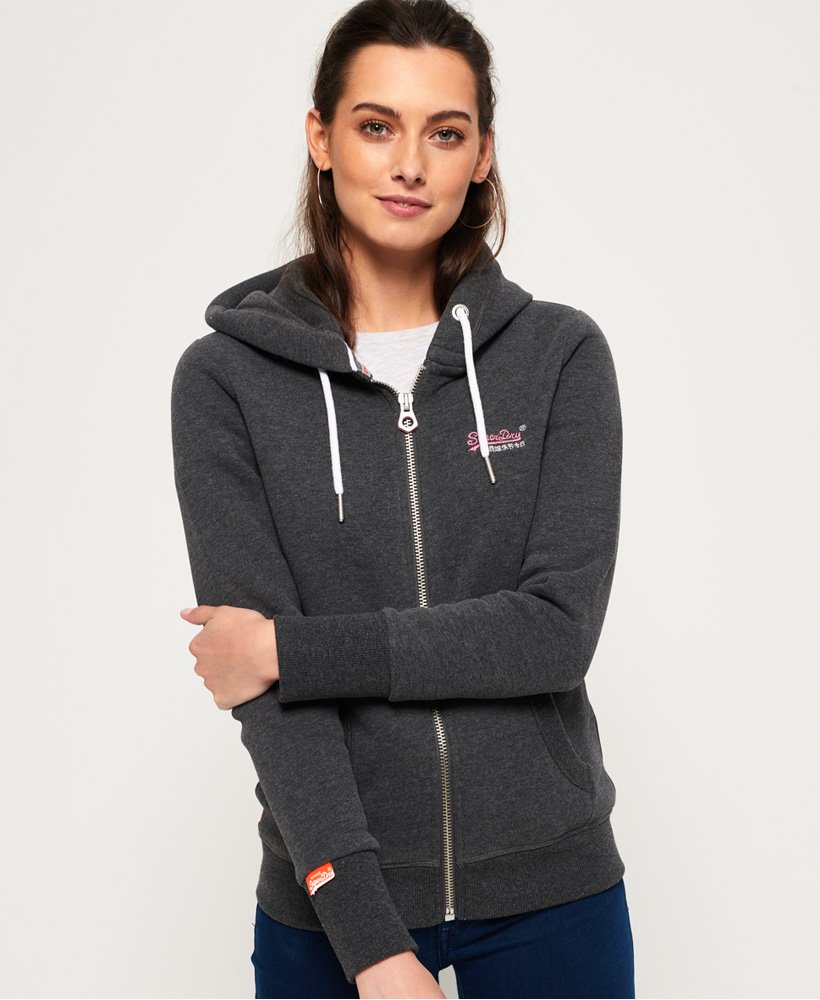 superdry orange label zip hoodie grey