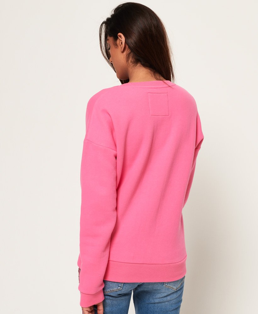 Womens - Urban Street Applique Crew Sweatshirt in Active Pink | Superdry UK