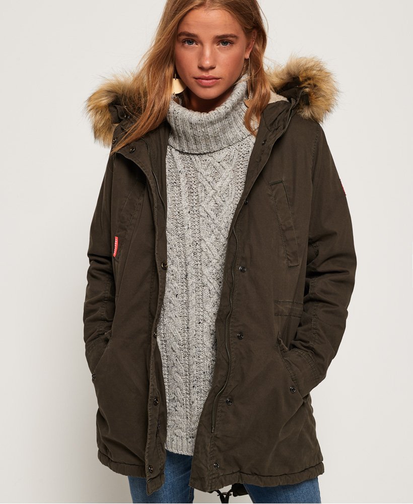 Womens - Classic Rookie Fishtail Parka Coat in Vintage Olive | Superdry UK