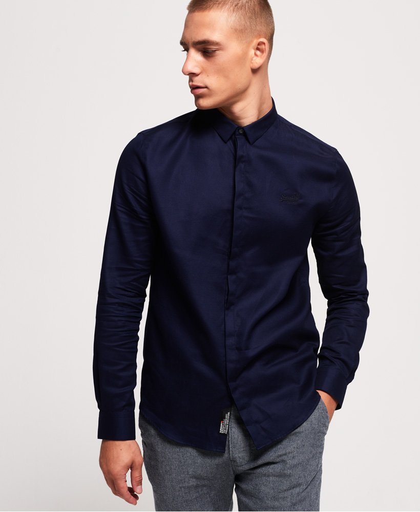 Men's - Premium Slim Fit Shirt in Navy Honeycomb | Superdry UK