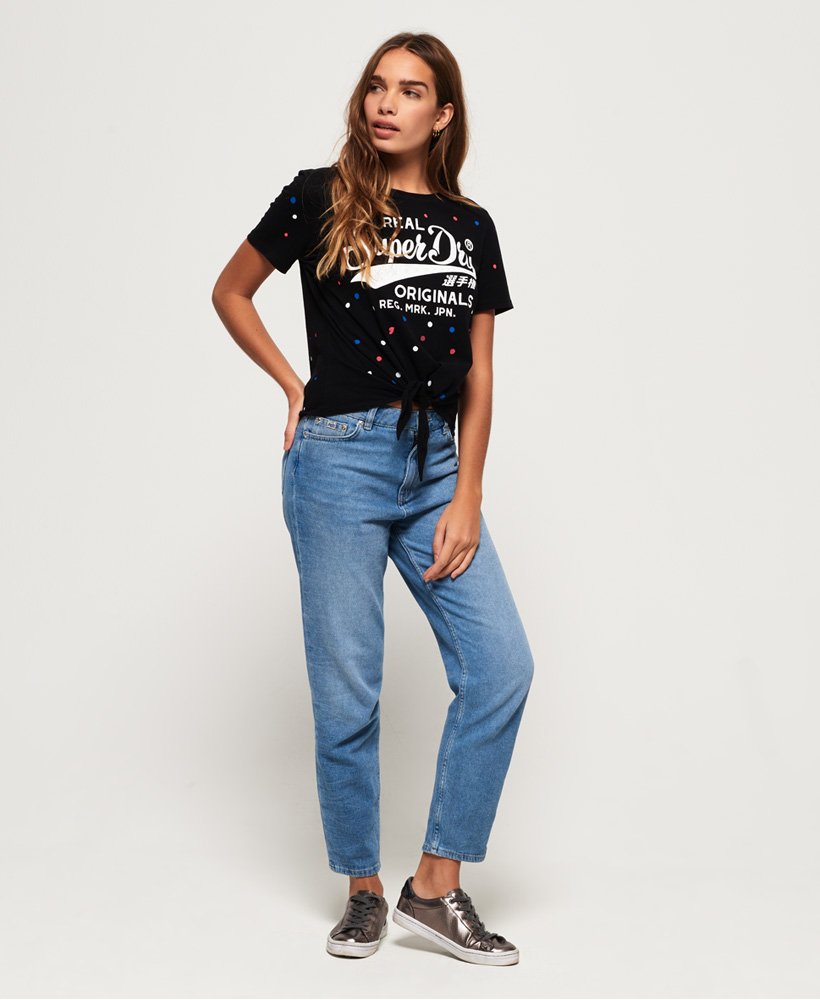 Womens - Real Originals Knot Front T-Shirt in Black | Superdry UK