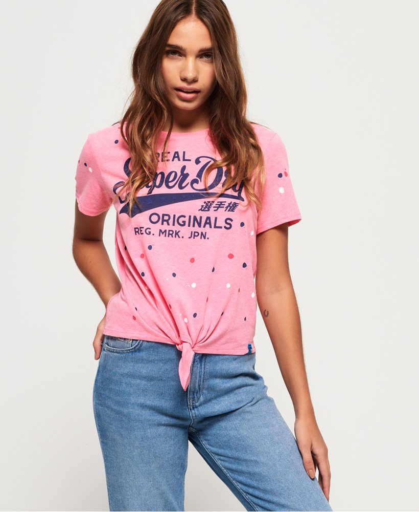 Womens - Real Originals Knot Front T-Shirt in Pink | Superdry