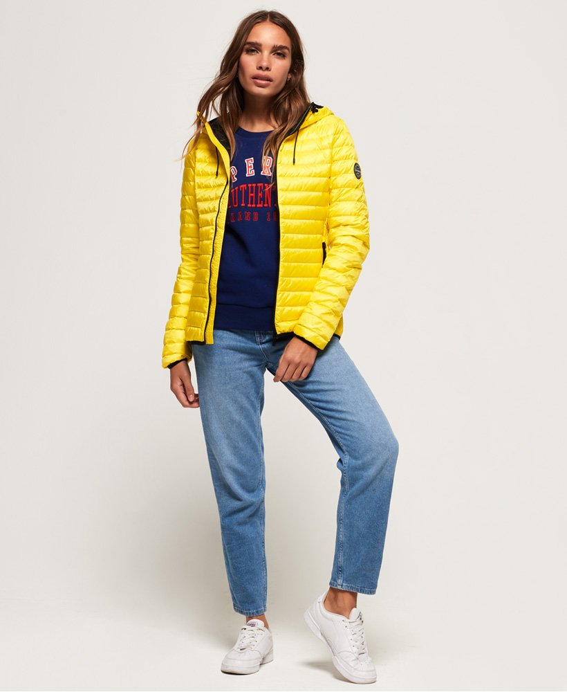 Womens - Core Down Hooded Jacket in Solar Yellow | Superdry UK