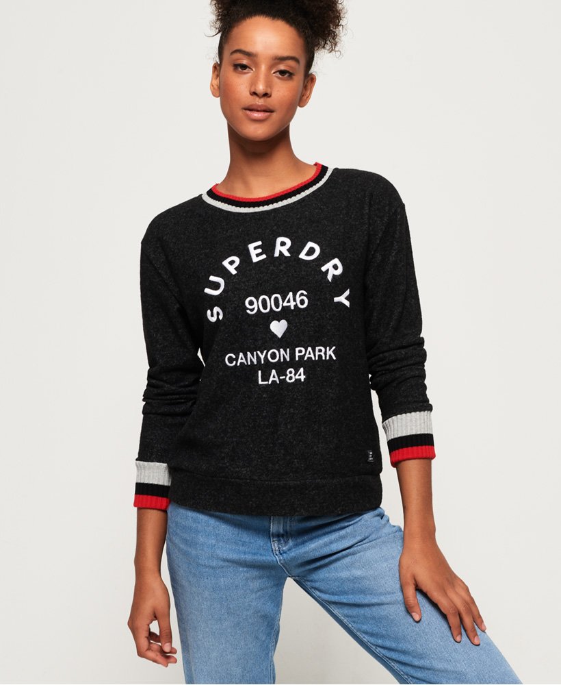 Womens - Brent Wood Pop Sweater in Black With Twisted White | Superdry UK