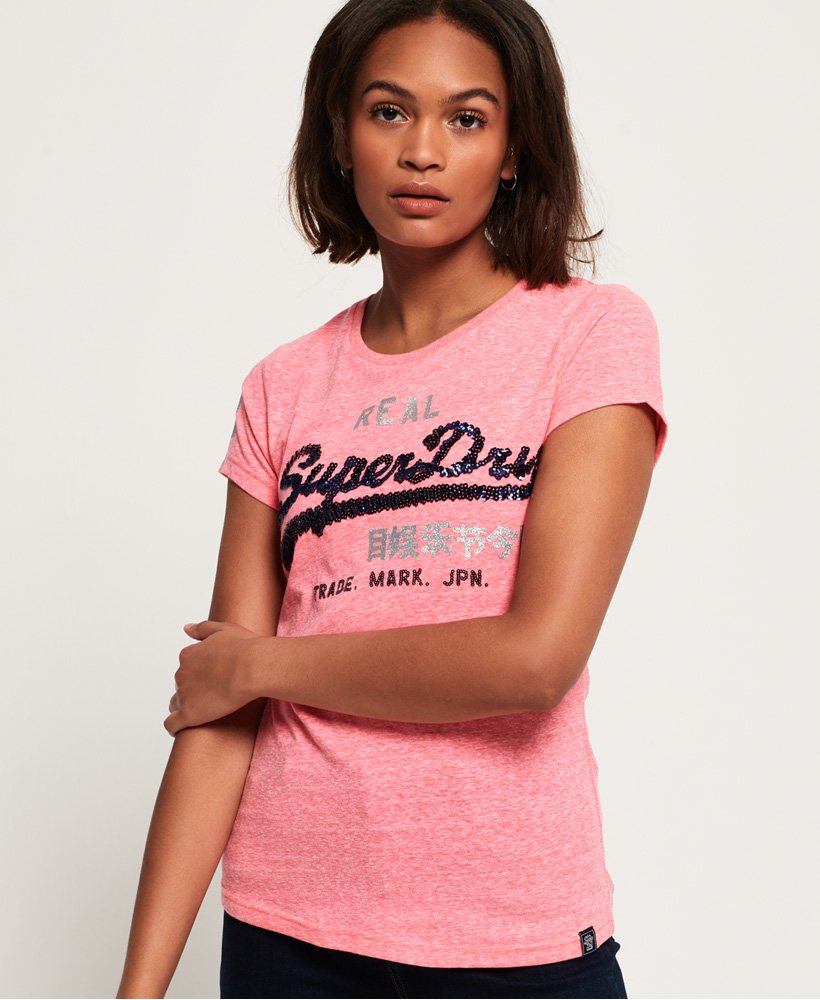 uanset Rædsel specifikation Women's Vintage Logo Sequin T-Shirt in Pink | Superdry US