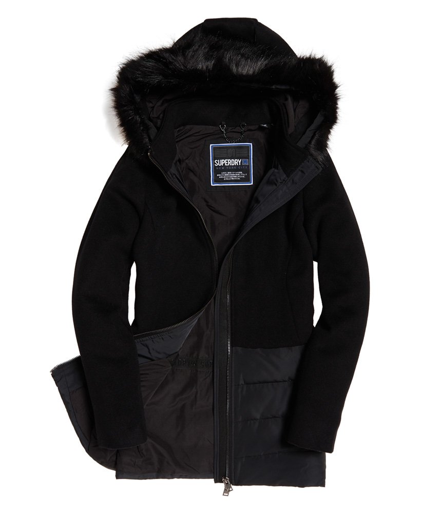 Womens - Wool Padded Hybrid Coat in Black | Superdry