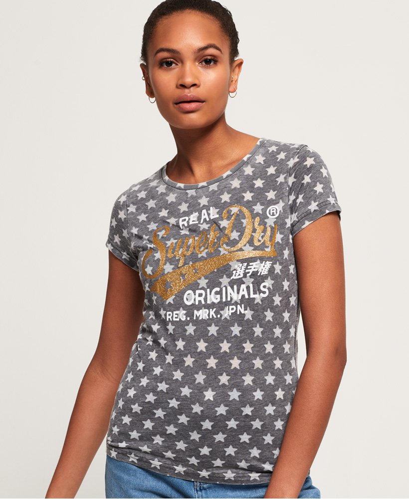 Women's Burn Out Star T-Shirt in Deep Grey | Superdry US