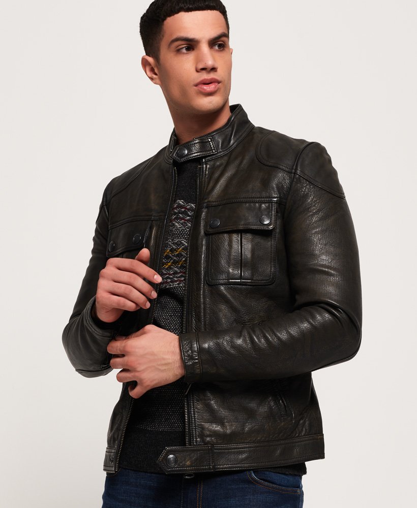 Men's - Endurance Moto X Leather Jacket in Black | Superdry UK