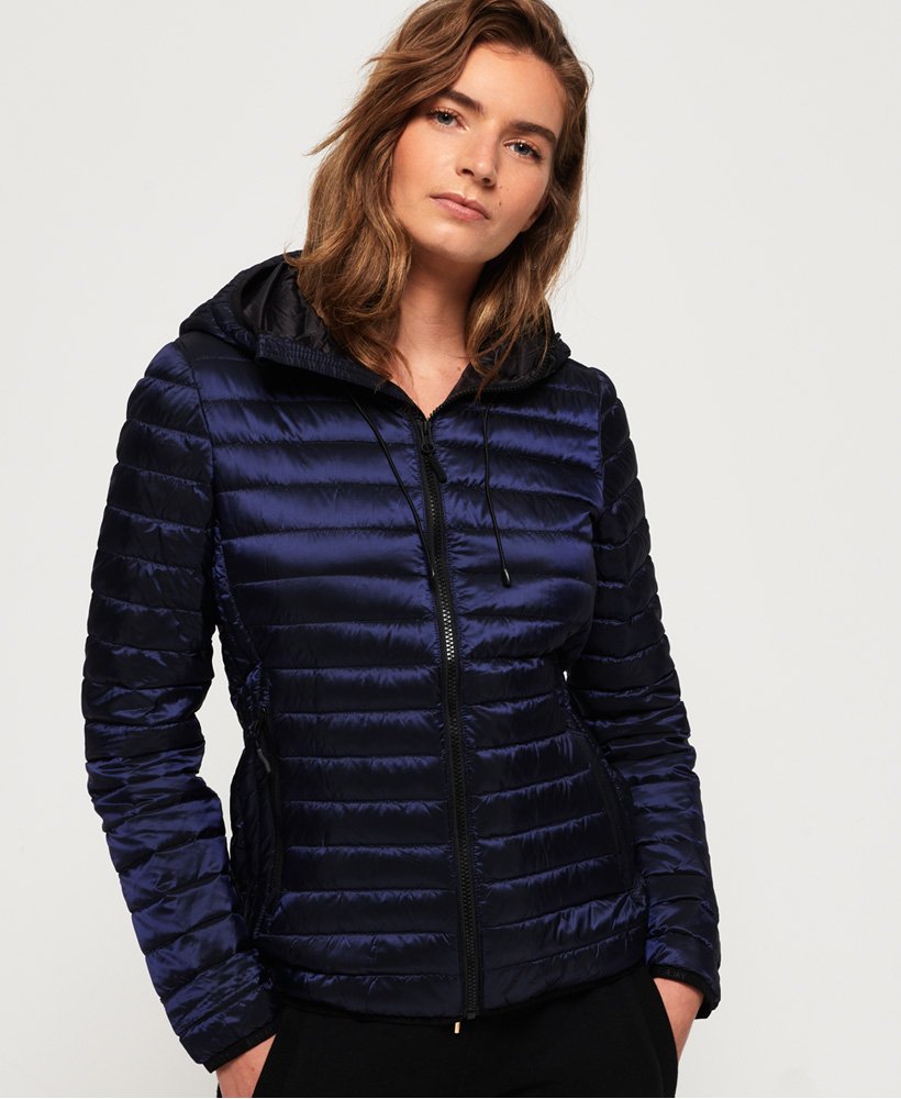 Download Womens - Core Down Hooded Jacket in Luxe Navy | Superdry