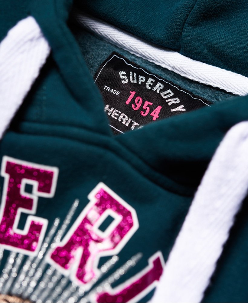 Womens - Tigers 1976 Sparkle Hoodie in Pine Green | Superdry