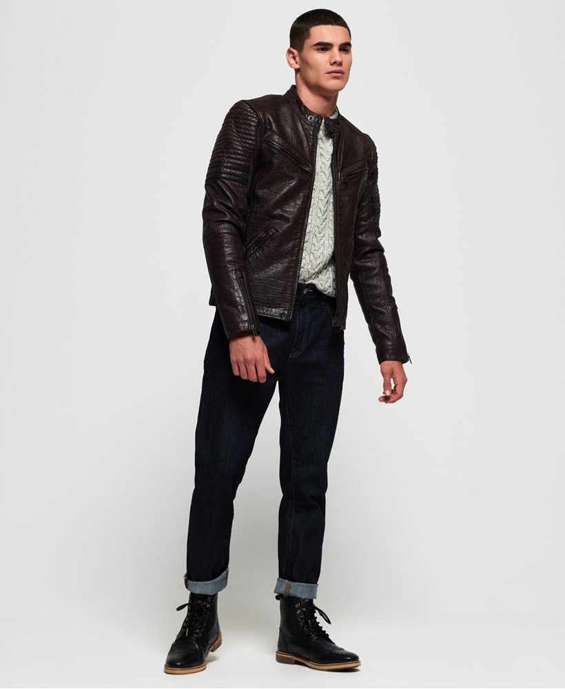 Men's - SD Endurance Indy Circuit Leather Jacket in Oxblood | Superdry UK