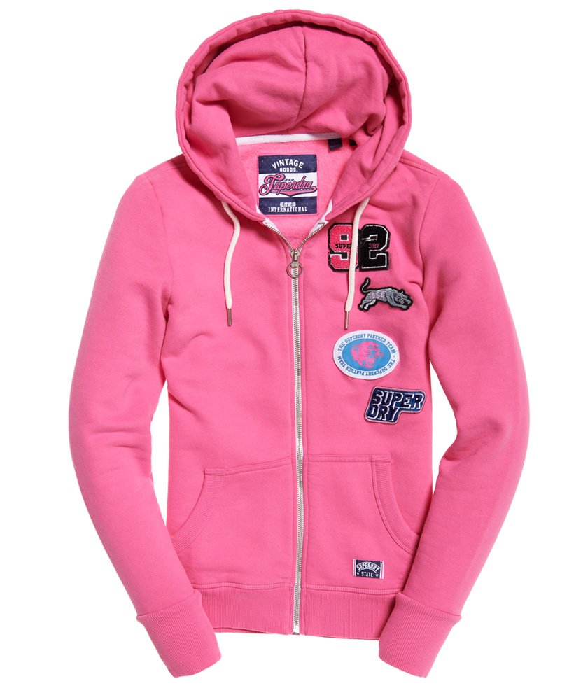 Womens - Logo Badge Zip Hoodie in Pink | Superdry