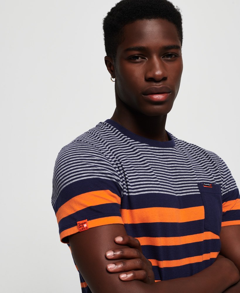 Mens - Orange Label Malibu Stripe Pocket T-Shirt in Navy | Superdry