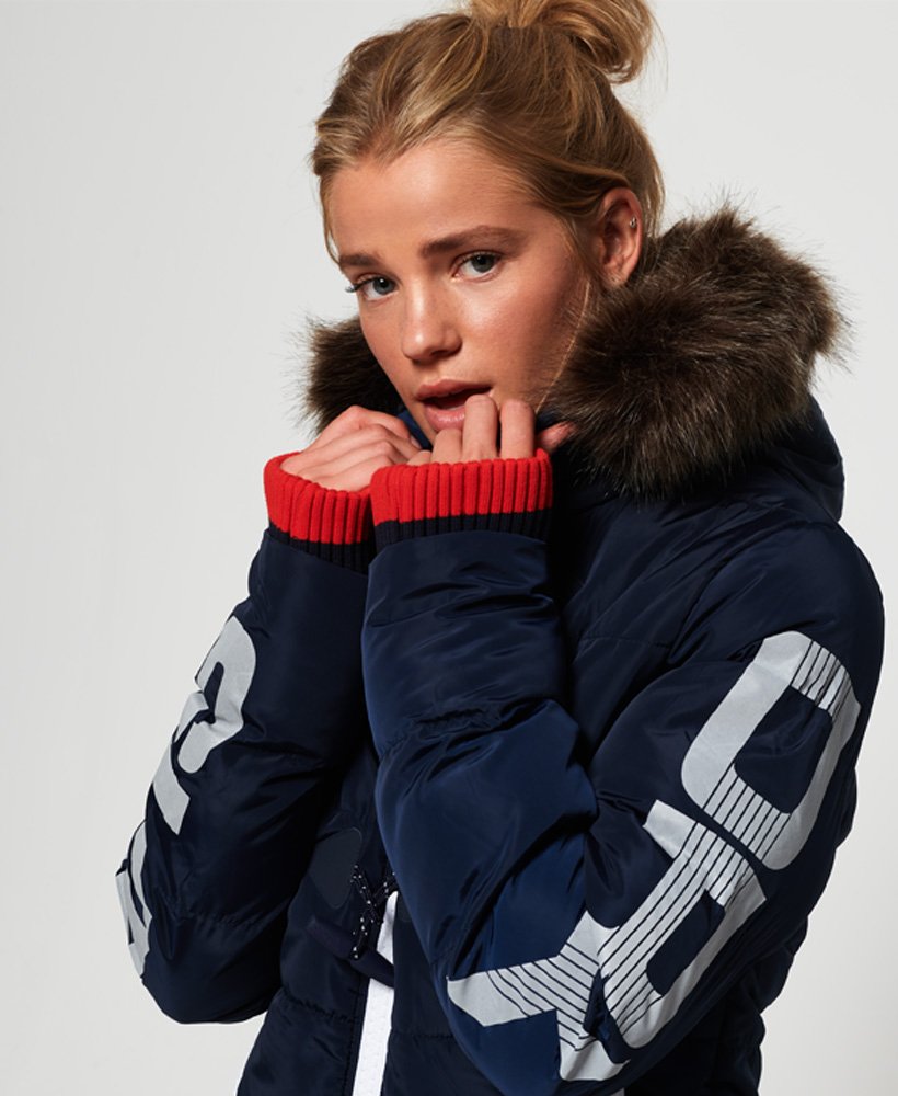 Superdry Ladies Sports Tall Puffer with Hood - Navy - Red Rae Town & Country