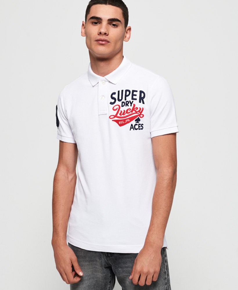 Men's Classic CNY Superstate Pique Polo Shirt in Optic | Superdry US