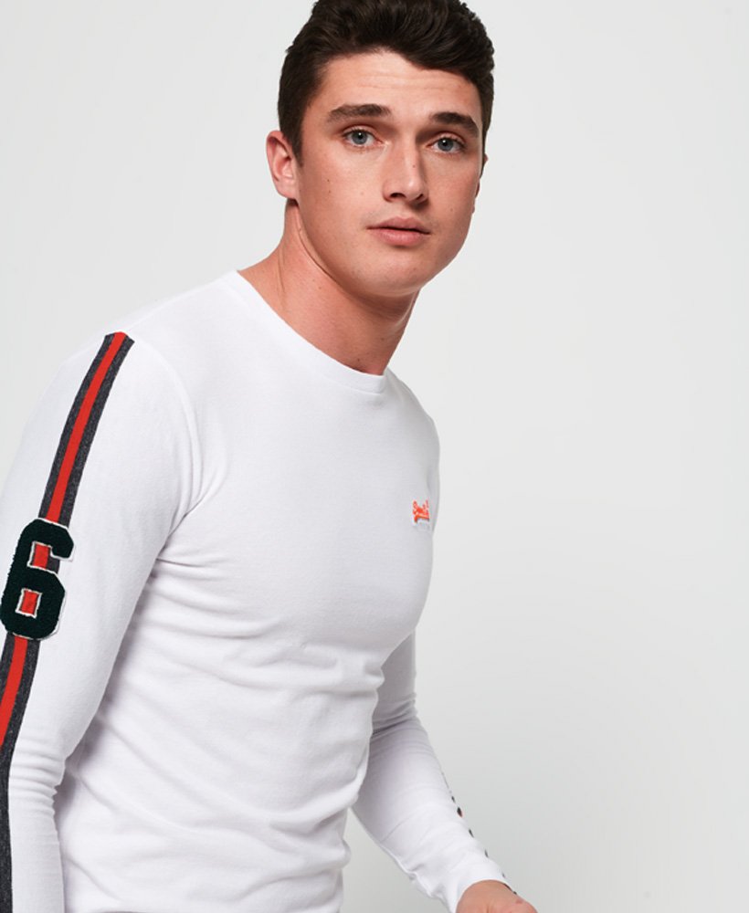 Mens - Orange Label Sport Stripe Long Sleeve T-Shirt in Optic | Superdry