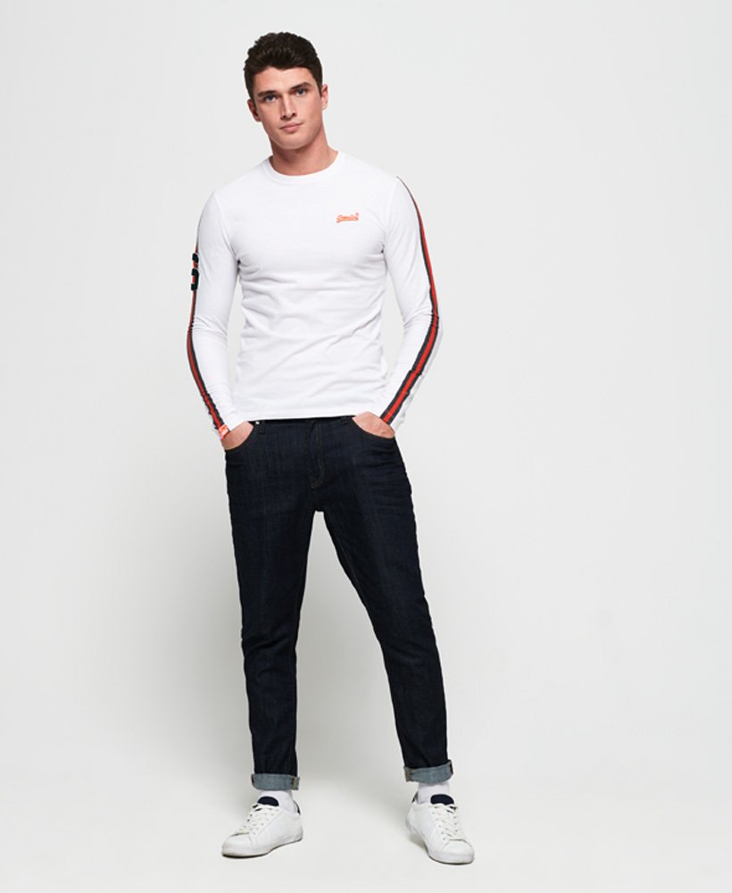 Mens - Orange Label Sport Stripe Long Sleeve T-Shirt in Optic | Superdry