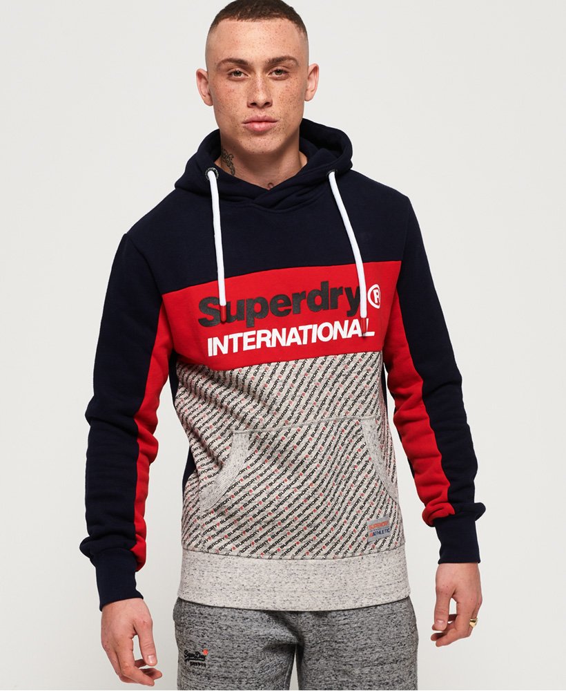 Mens - Trophy Micro Print Track Hoodie in Trophy Navy | Superdry UK