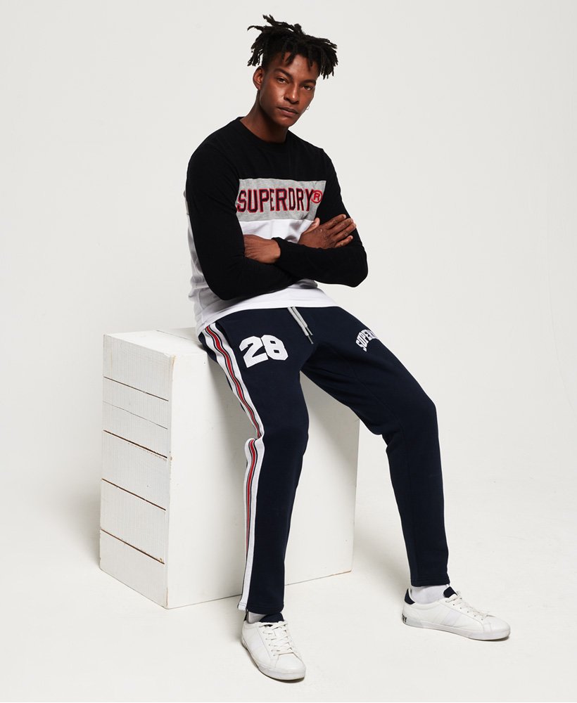 Mens - Applique International Taped Joggers in Highland Navy | Superdry