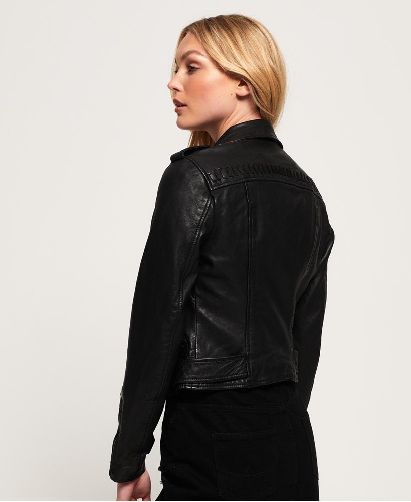 Womens - Kiki Leather Biker Jacket in Black | Superdry UK