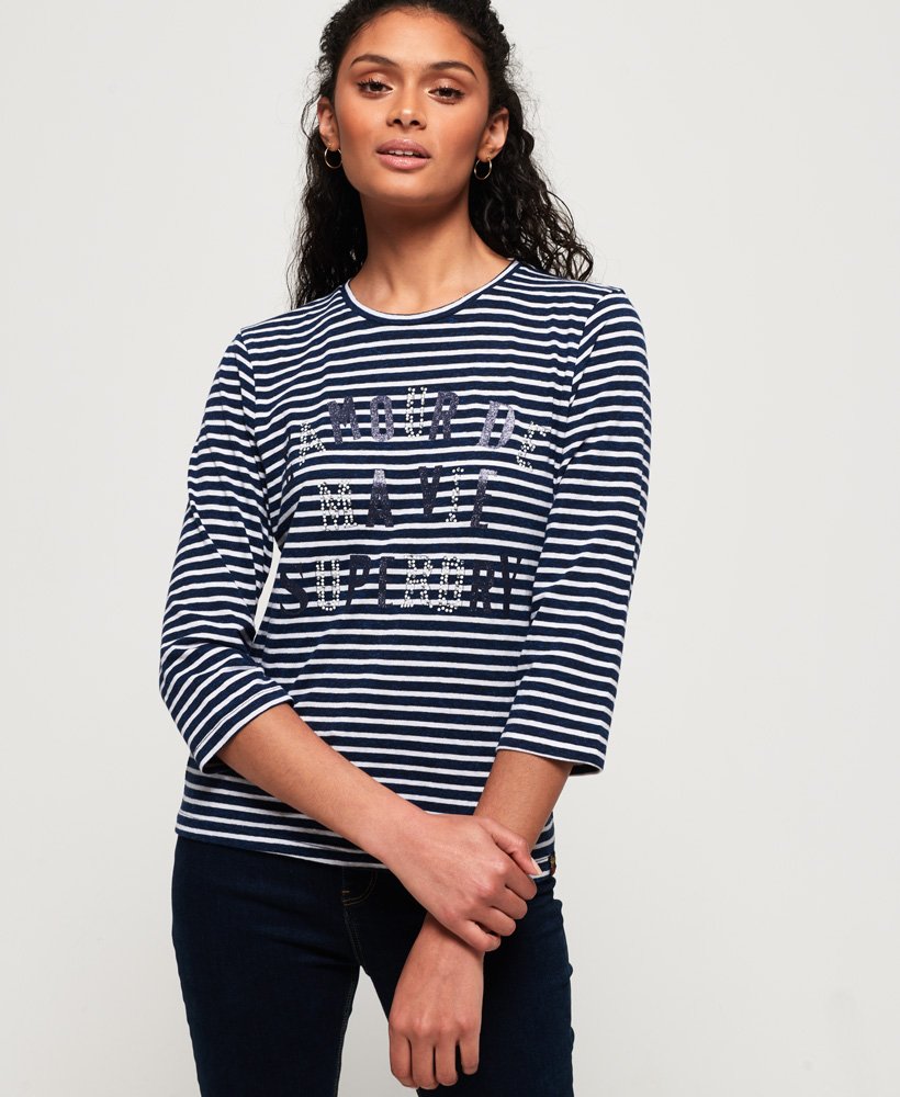 Womens Jessa Graphic Top In Regal Blue Stripe Superdry