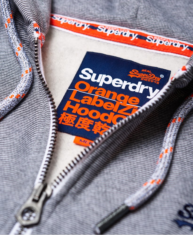 Mens - Orange Label Zip Hoodie in Vintage Grey Feeder Stripe | Superdry UK