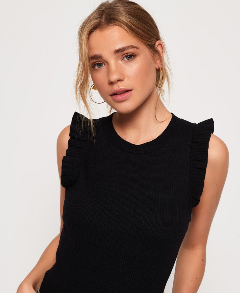 Womens - Perry Frill Tank Top in Black | Superdry UK