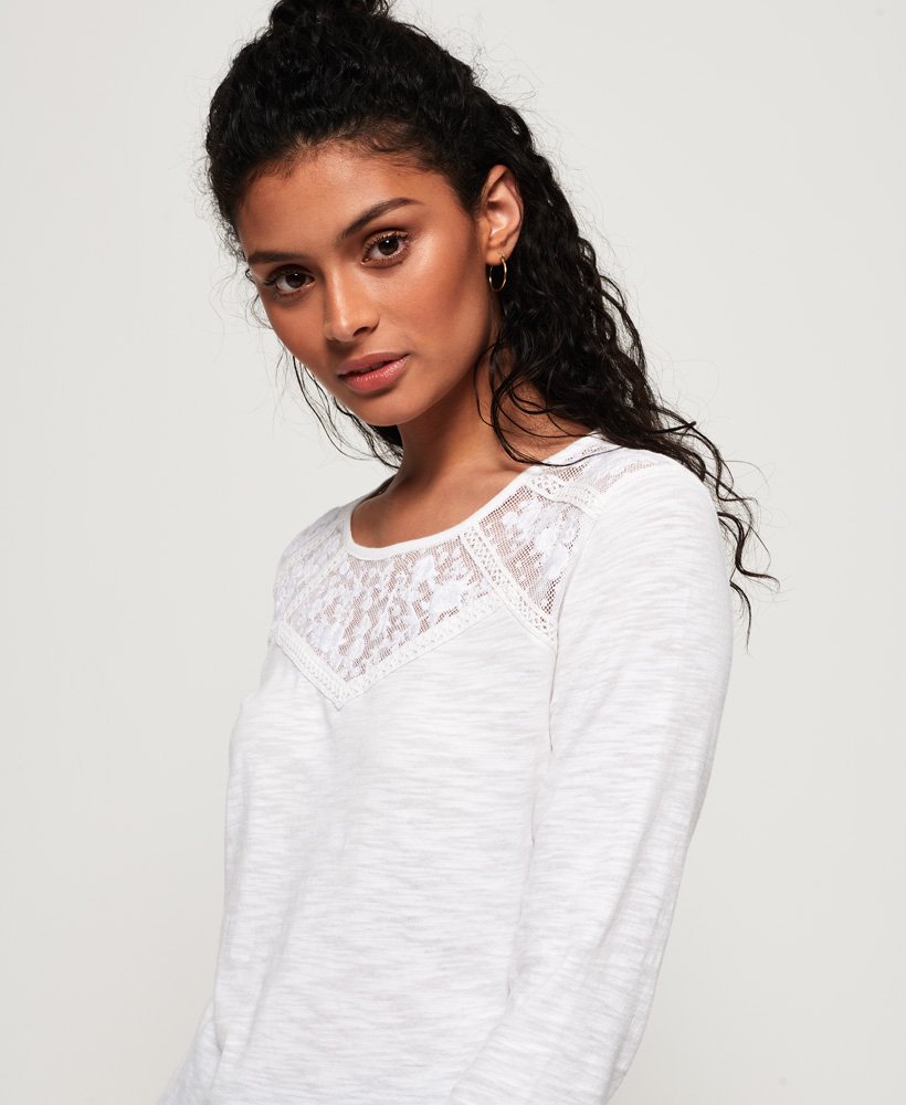 Womens - Whitney Embroidered Long Sleeve Top in White | Superdry